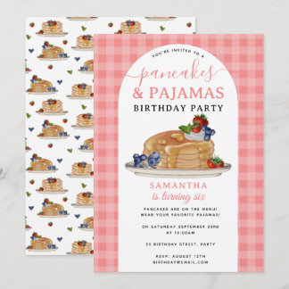 Pancakes Pajamas PJ's Girl Kids Birthday Party Einladung