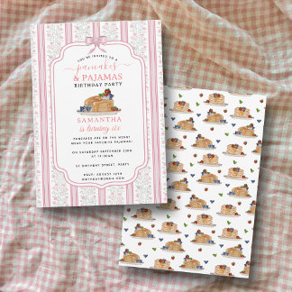 Pancakes Pajamas PJ's Girl Kids Birthday Party Einladung