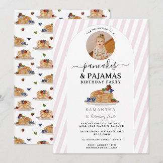 Pancakes Pajamas PJ's Girl Kids Birthday Photo Einladung