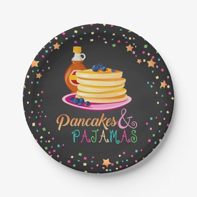 Pancakes & Pajamas Plate — Schwarz Pappteller (Vorderseite)