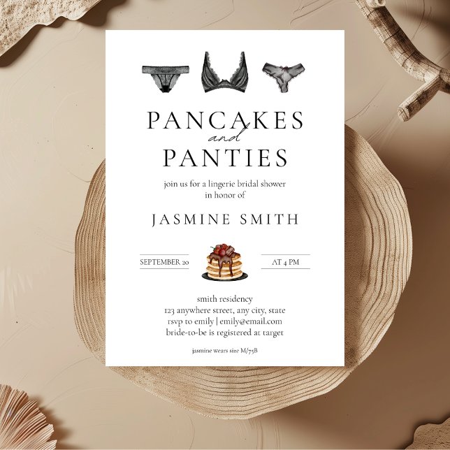 Pancakes & Panties Lingerie Brautparty Modern Einladung (Minimalist Pancakes & Panties Bridal Shower Invitation)