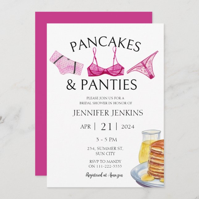 Pancakes & Panties Pink Lingerie Brautparty Einladung (Vorne/Hinten)