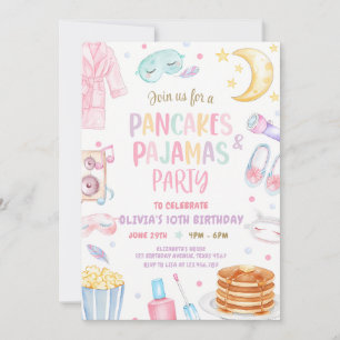 Pancakes & Pyjamas Pinke Pyjamaparty-Geburtstagsfe Einladung
