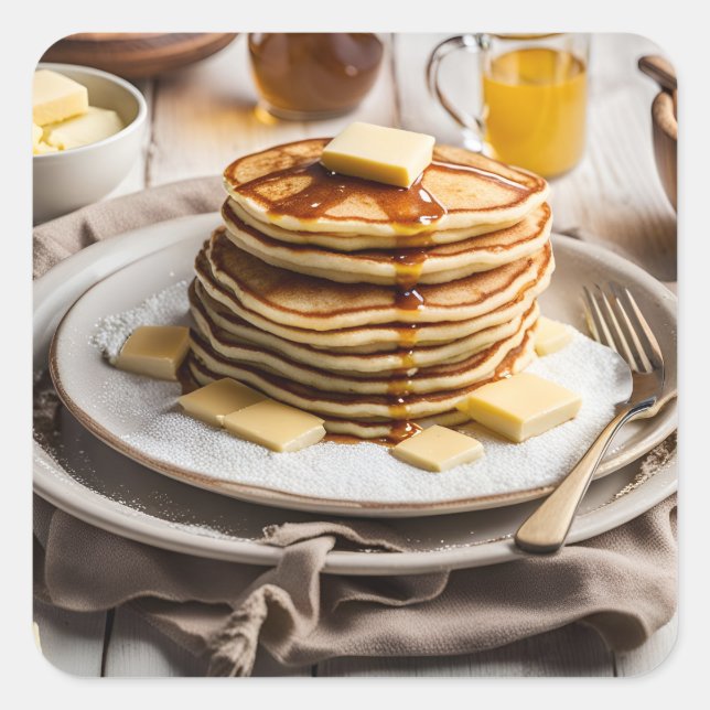 Pancakes Quadratischer Aufkleber (Vorderseite)
