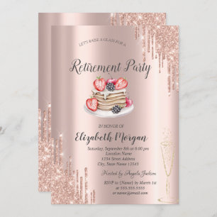 Pancakes Rose Gold Glitzer Tropfen Rente Einladung