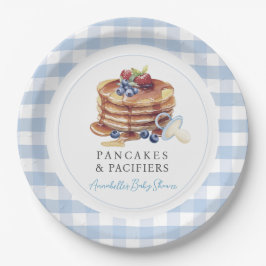 Pancakes & Schnuller Blau kariert Jungen-Baby-Part Pappteller