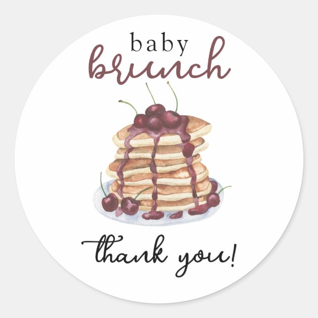 Pancakes Sweet Cherry Baby Dusche Danke Karte Runder Aufkleber (Vorderseite)