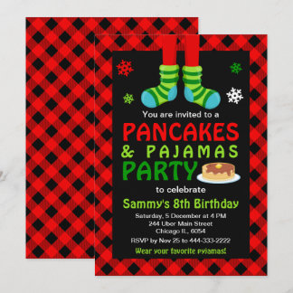 Pancakes und Pajamas Birthday Socks Red Kariert In Einladung