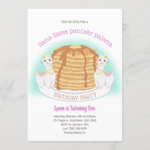 Pancakes und Pajamas Geburtstag   Llama Einladung