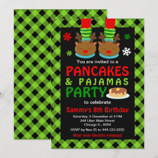 Pancakes und Pajamas Geburtstag Reindeer Green Kar Einladung
