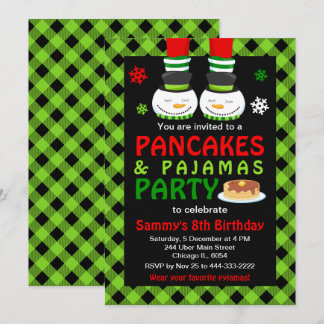 Pancakes und Pajamas Geburtstag Snowman Green Kari Einladung