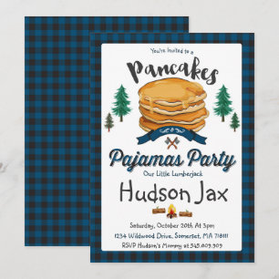 Pancakes und Pajamas Geburtstagseinladung Kariert Einladung