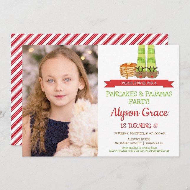 Pancakes und Pajamas Geburtstagsparty Foto Einladung (Vorne/Hinten)