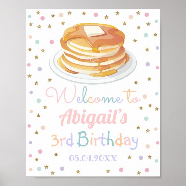 Pancakes und Pajamas Glitzer Dot Birthday Willkomm Poster (Vorne)