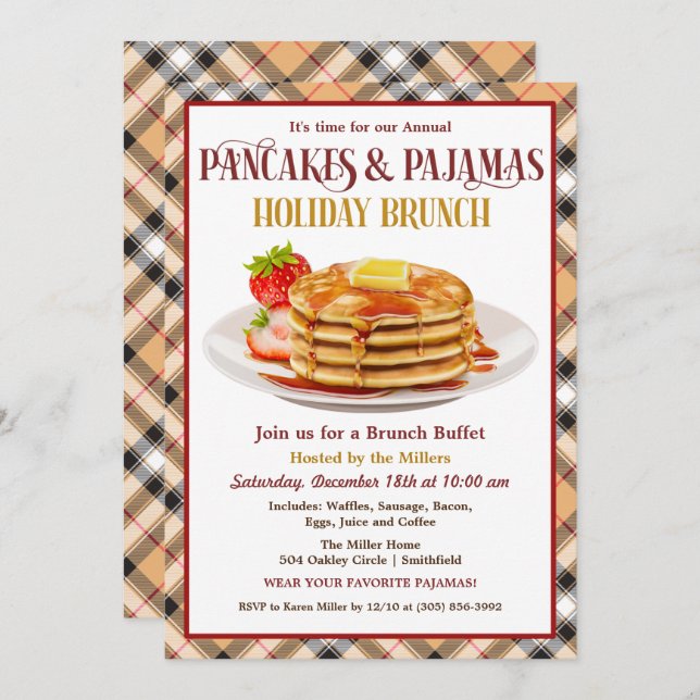 Pancakes und Pajamas Holiday Brunch Einladung (Vorne/Hinten)