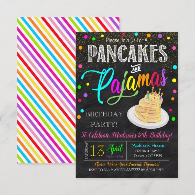 Pancakes und Pajamas Party Einladung (Vorne/Hinten)