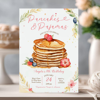 Pancakes und Pajamas Party Geburtstag Einladung