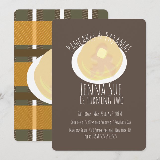 Pancakes und Pajamas Sleepover Girls | Fall Theme Einladung (Vorne/Hinten)