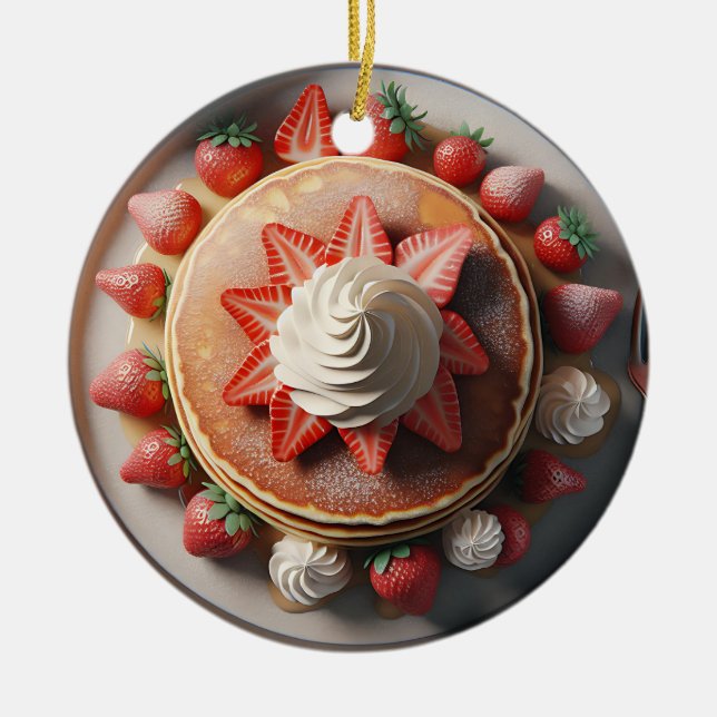 Pancakes Whipped Creme and Strawberries Christmas Keramik Ornament (Vorne)
