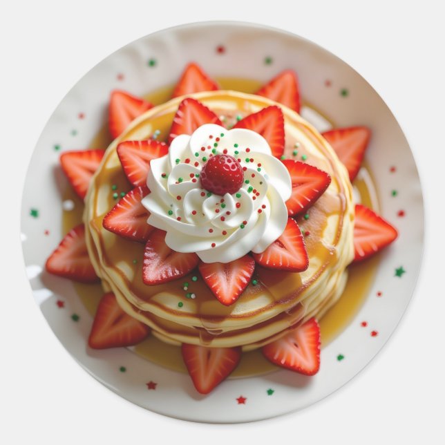 Pancakes with Whipped Cream & Christmas Sprinkles Runder Aufkleber (Vorderseite)