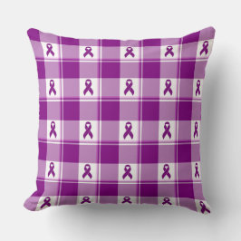 Pancreatic Cancer Awareness Plaid Purple Ribbon Kissen