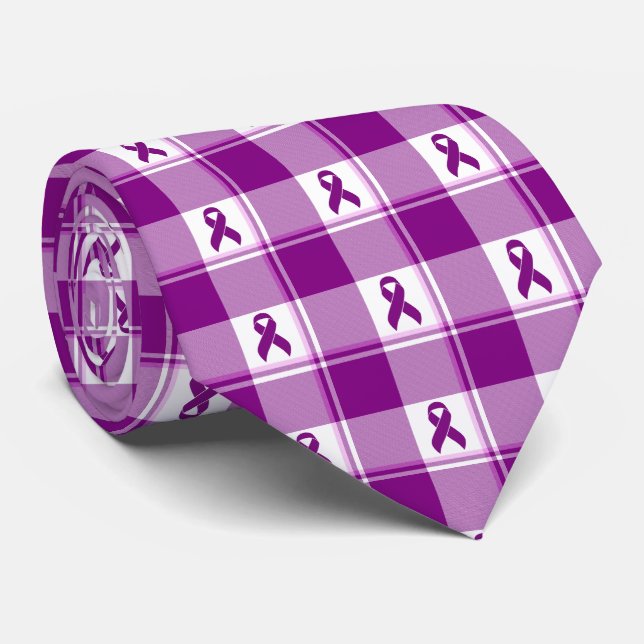 Pancreatic Cancer Awareness Plaid Purple Ribbon Krawatte (Gerollt)