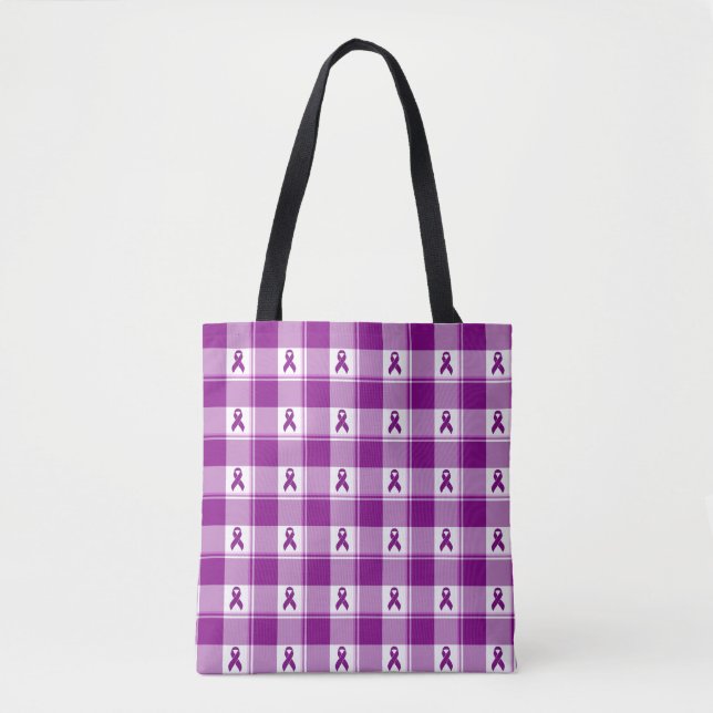 Pancreatic Cancer Awareness Plaid Tote, Purple (Vorderseite)