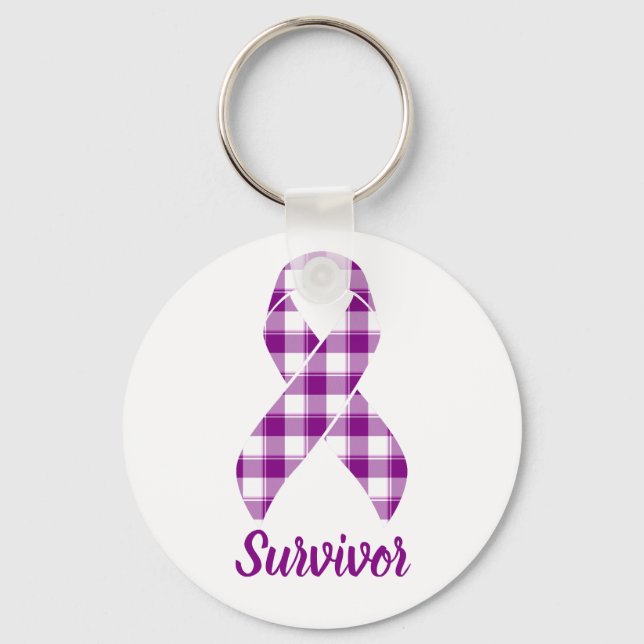 Pancreatic Cancer Survivor Plaid Purple Ribbon Schlüsselanhänger (Vorderseite)