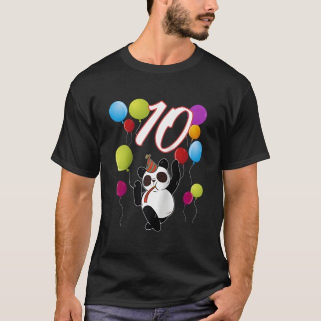 Panda 10 Jahre Panda mit Balloons Baseball T-Shirt (Vorderseite)