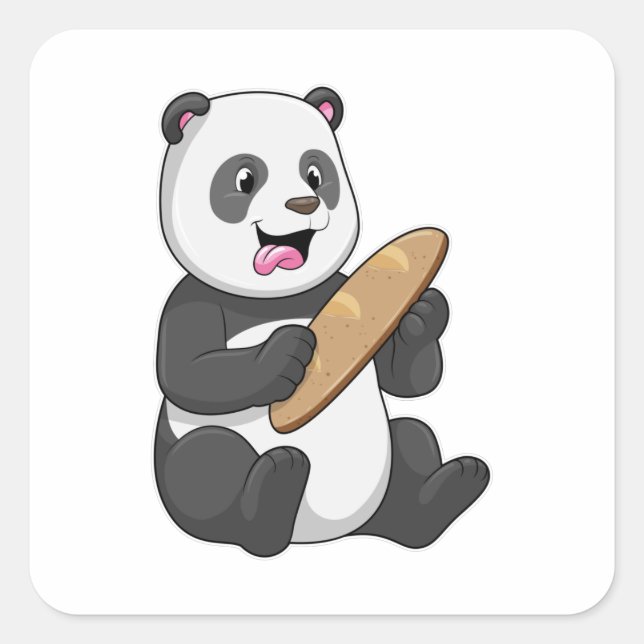 Panda als Baker mit Brot Quadratischer Aufkleber (Vorderseite)