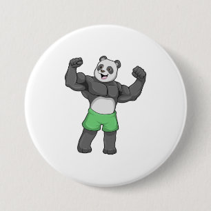 Panda als Bodybuilder an der Bodybuilding Button
