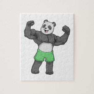 Panda als Bodybuilder an der Bodybuilding Puzzle
