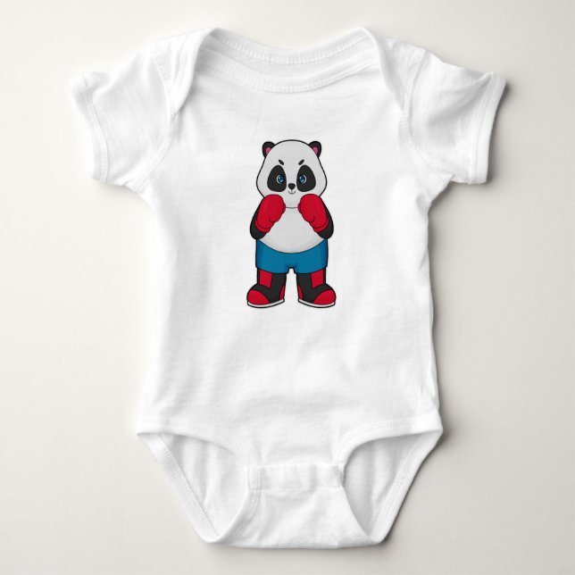 Panda als Boxer mit Boxhandschuhen Baby Strampler (Vorderseite)