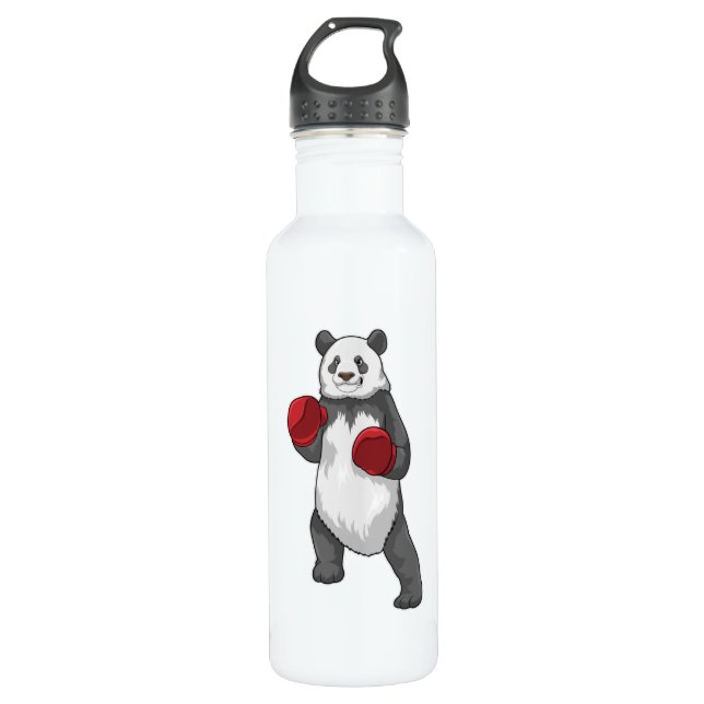Panda als Boxer mit Boxhandschuhen Edelstahlflasche (Vorderseite)