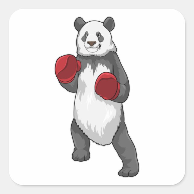 Panda als Boxer mit Boxhandschuhen Quadratischer Aufkleber (Vorderseite)