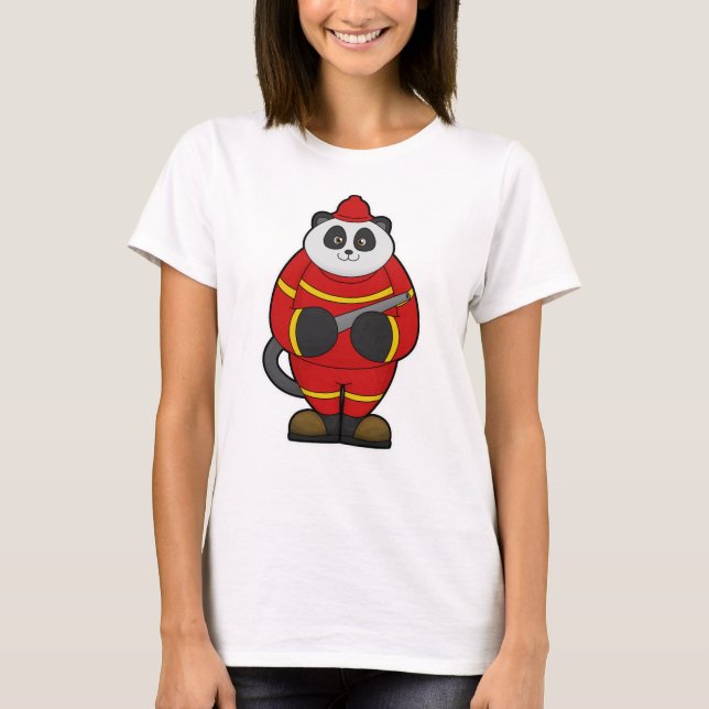 Panda als Feuerwehrmann mit Schlauch T-Shirt (Vorderseite)