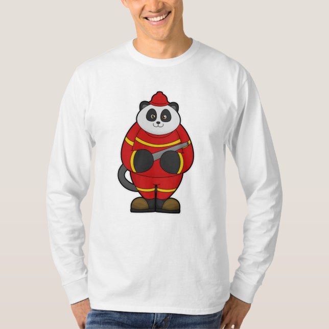 Panda als Feuerwehrmann mit Schlauch T-Shirt (Vorderseite)