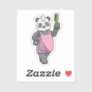 Panda als Friseur mit Kamm Aufkleber