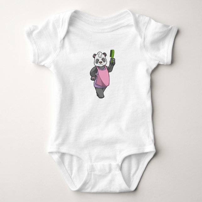 Panda als Friseur mit Kamm Baby Strampler (Vorderseite)