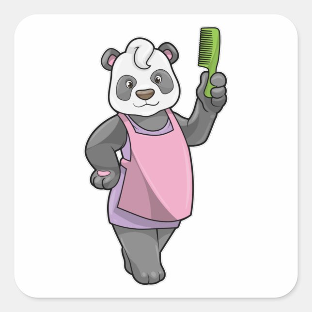 Panda als Friseur mit Kamm Quadratischer Aufkleber (Vorderseite)