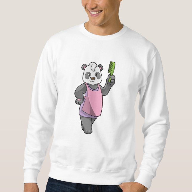 Panda als Friseur mit Kamm Sweatshirt (Vorderseite)