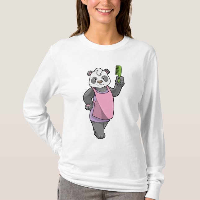 Panda als Friseur mit Kamm T-Shirt (Vorderseite)