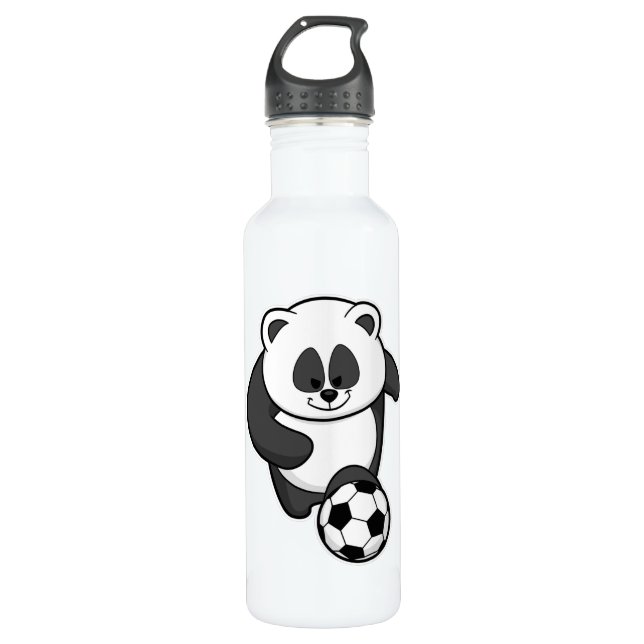 Panda als Fußballspieler bei Fußball Edelstahlflasche (Vorderseite)