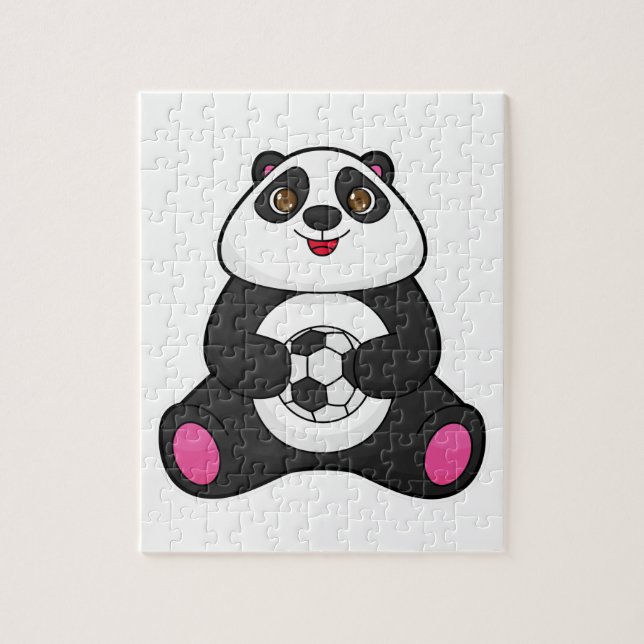 Panda als Fußballspieler mit Fußball Puzzle (Vertikal)