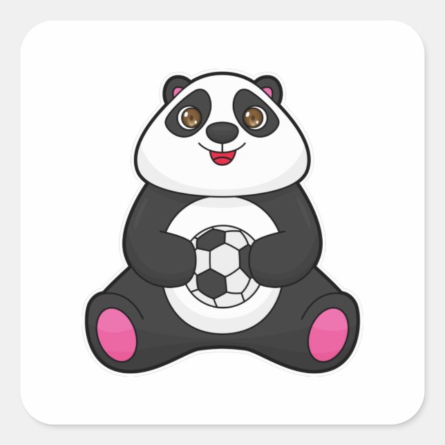 Panda als Fußballspieler mit Fußball Quadratischer Aufkleber (Vorderseite)