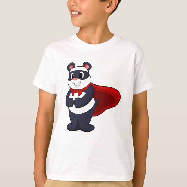Panda als Held mit Mask & Cape T-Shirt (Vorderseite)