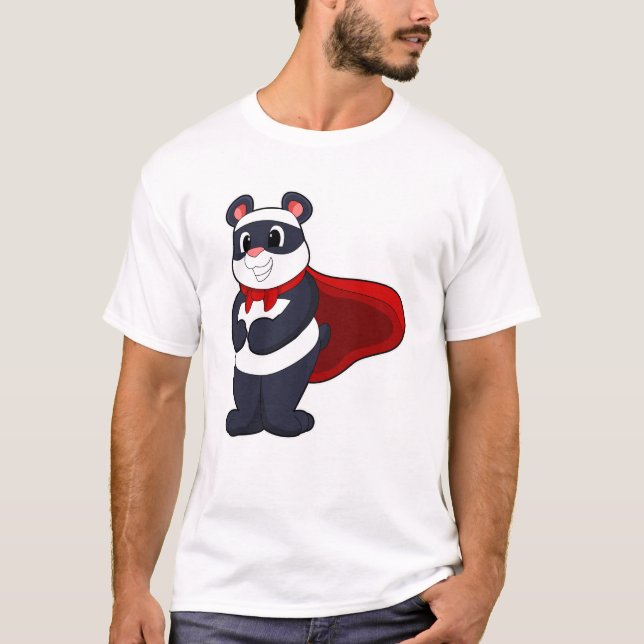 Panda als Held mit Mask & Cape T-Shirt (Vorderseite)