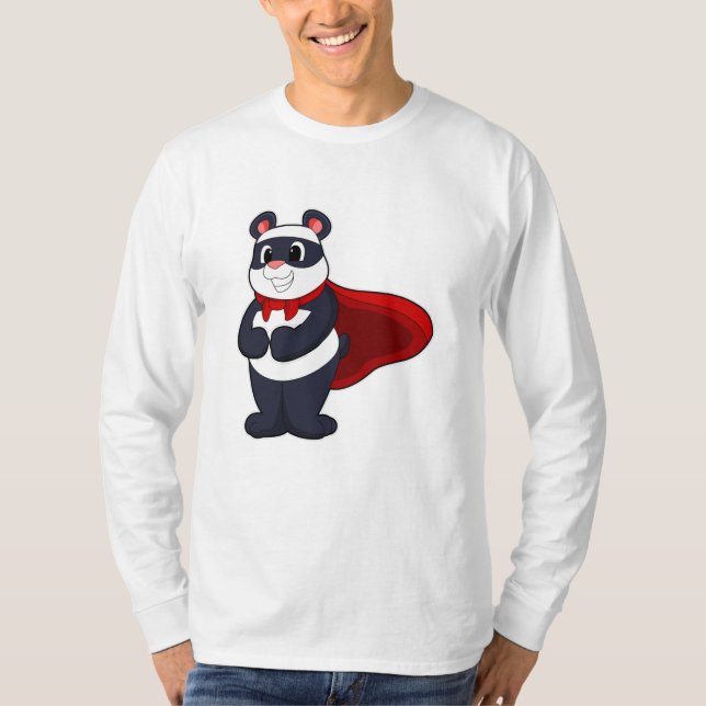 Panda als Held mit Mask & Cape T-Shirt (Vorderseite)