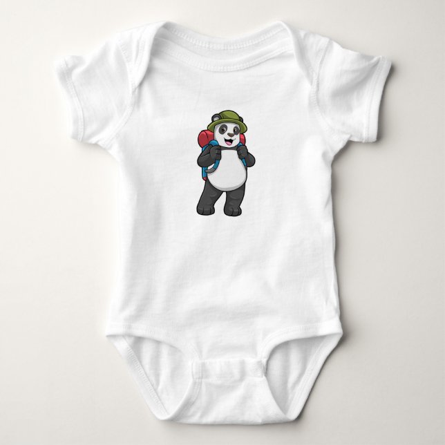 Panda als Hiker mit Rucksack Baby Strampler (Vorderseite)