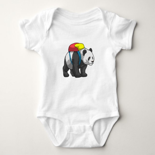 Panda als Hiker mit Rucksack Baby Strampler (Vorderseite)